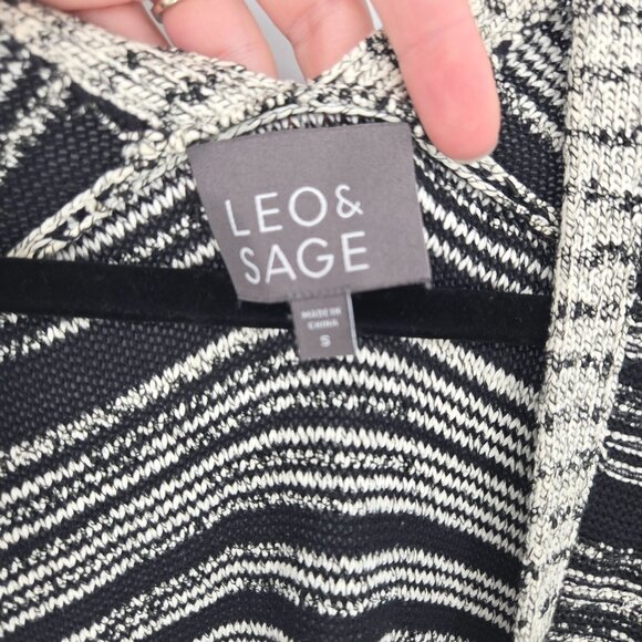 Leo and sage womens small black white stripe open front short sleeve cardigan - Picture 3 of 7